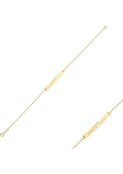 14K Altın Çubuk Plaka Bar Bileklik