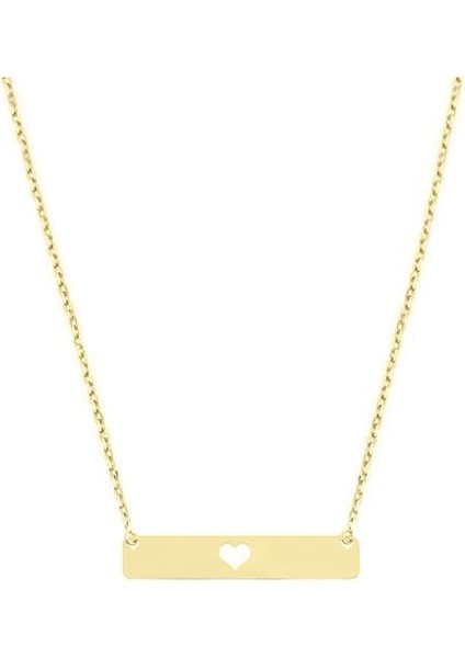 14K Altın Kalpli Çubuk Bar Kolye