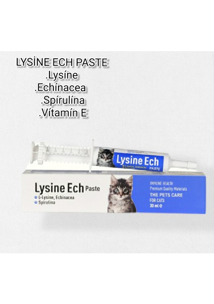 Lysine Ech Paste ( Immune Health ) 30 ml L-Lysine+Echinacea+Spirulina+Vitamin E Kedi Bağışıklık Vitamin- Herpes Virüs Karşıtı