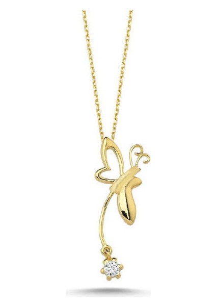 14 Ayar Altın Taşlı Kelebek Kolye