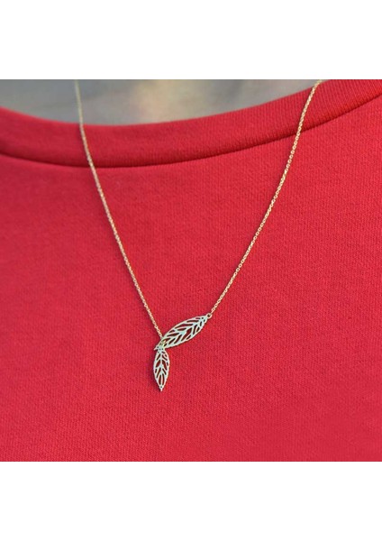 14K Sarı Altın Yaprak Kolye