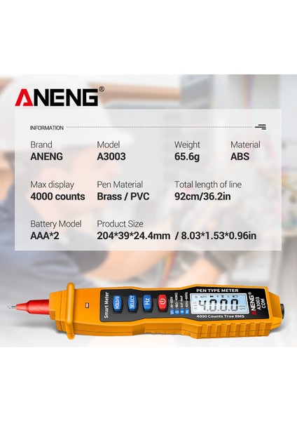 Aneng Kalem Tipi Dijital Multimetre - Sarı (Yurt Dışından)