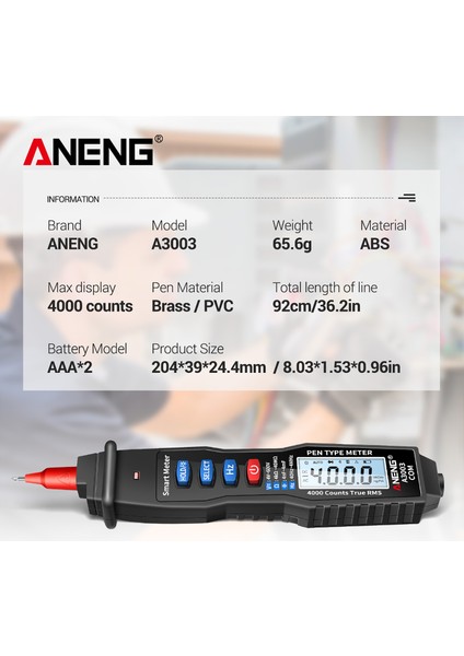 Aneng Dijital Kalem Multimetre Ncv Ac / Dc Voltmetre (Yurt Dışından)