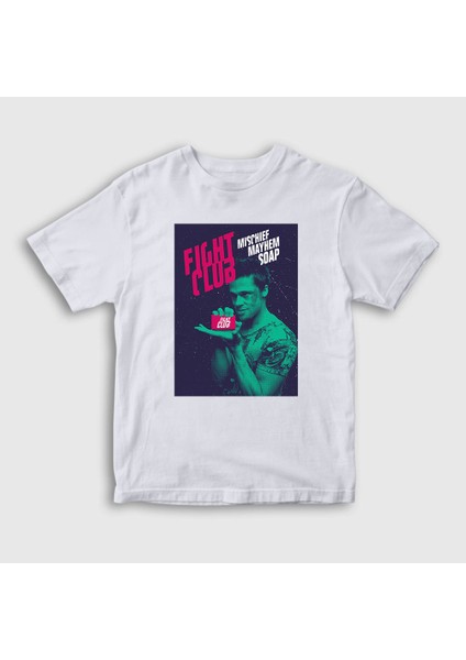 Unisex Çocuk Beyaz Soap Film Dövüş Kulübü Fight Club T-Shirt