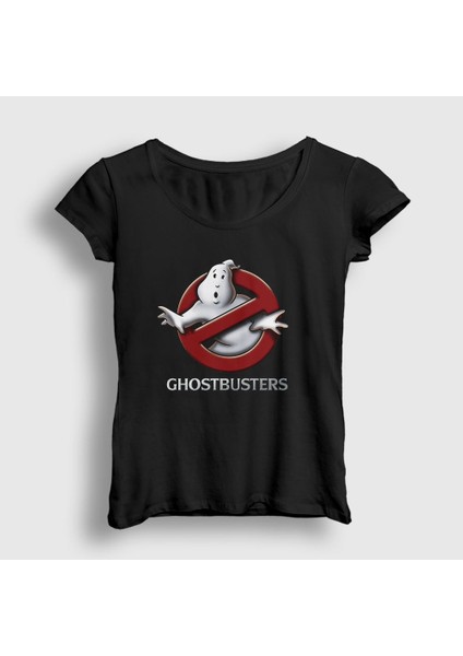 Kadın Siyah Logo Film Hayalet Avcıları Ghostbusters T-Shirt