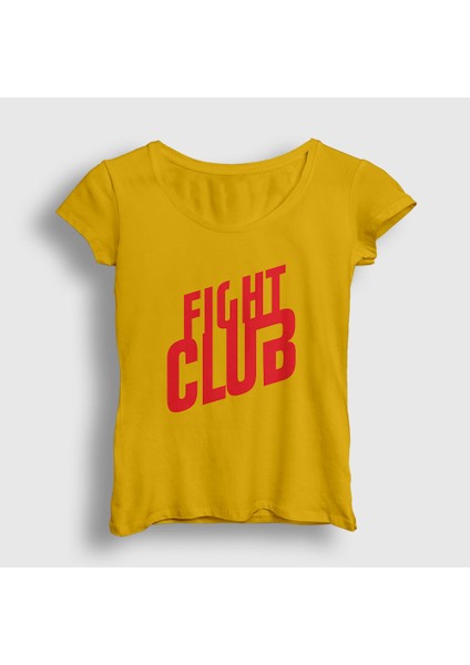 Kadın Sarı Logo Film Dövüş Kulübü Fight Club T-Shirt