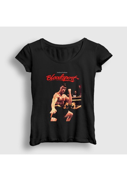 Kadın Siyah Bloodsport Film Jean Claude Van Damme T-Shirt