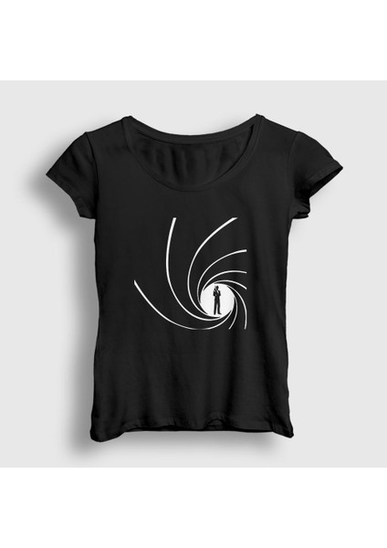 Kadın Siyah Gun Barrel Film James Bond T-Shirt