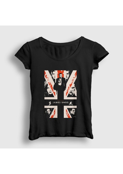 Kadın Siyah Daniel Craig Film James Bond T-Shirt
