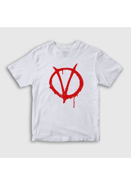 Unisex Çocuk Beyaz Logo Film V For Vendetta T-Shirt
