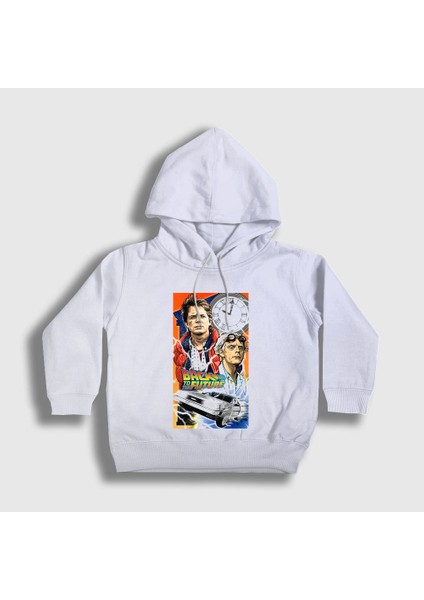 Unisex Çocuk Beyaz Team Film Geleceğe Dönüş Back To The Future Kapüşonlu Sweatshirt