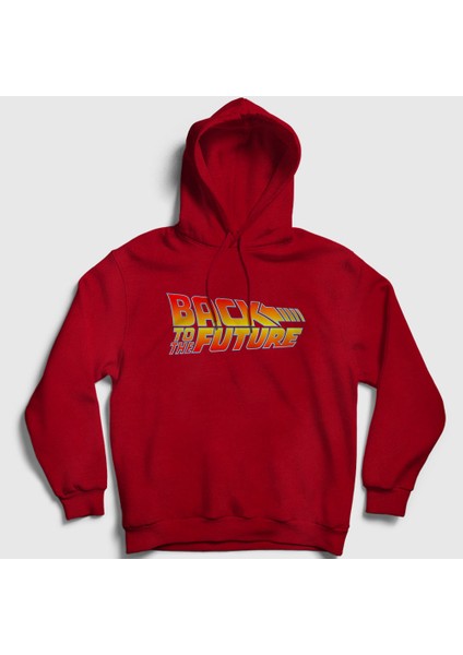 Unisex Kırmızı Logo Film Geleceğe Dönüş Back To The Future Kapüşonlu Sweatshirt