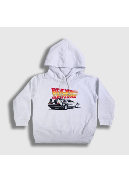 Unisex Çocuk Beyaz Delorean Film Geleceğe Dönüş Back To The Future Kapüşonlu Sweatshirt