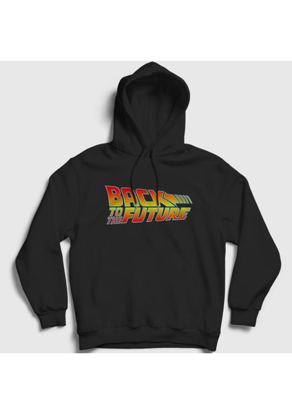 Unisex Siyah Logo Film Geleceğe Dönüş Back To The Future Kapüşonlu Sweatshirt