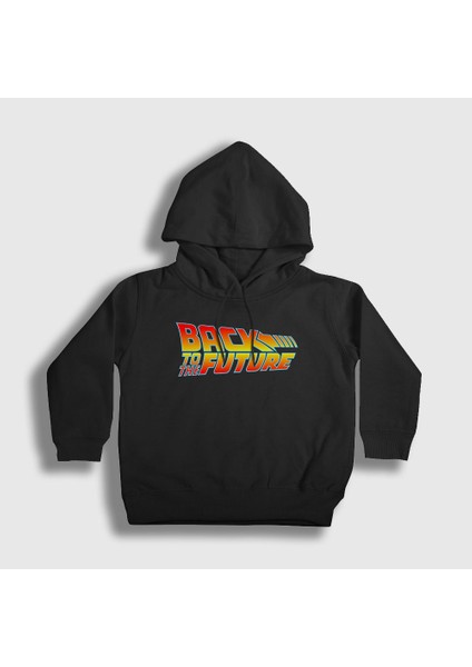 Unisex Çocuk Siyah Logo Film Geleceğe Dönüş Back To The Future Kapüşonlu Sweatshirt