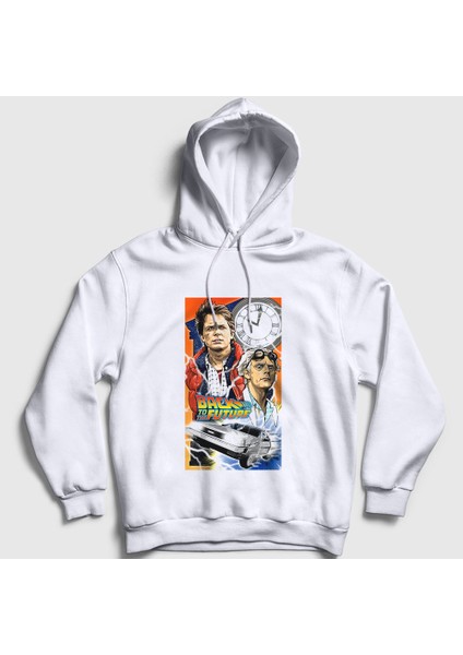 Unisex Beyaz Team Film Geleceğe Dönüş Back To The Future Kapüşonlu Sweatshirt