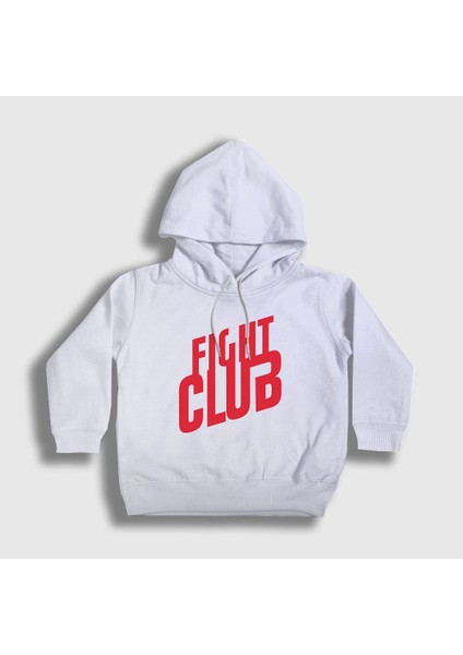 Unisex Çocuk Beyaz Logo Film Dövüş Kulübü Fight Club Kapüşonlu Sweatshirt
