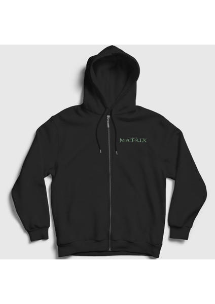 Unisex Siyah Logo Film The Matrix Fermuarlı Kapüşonlu Sweatshirt