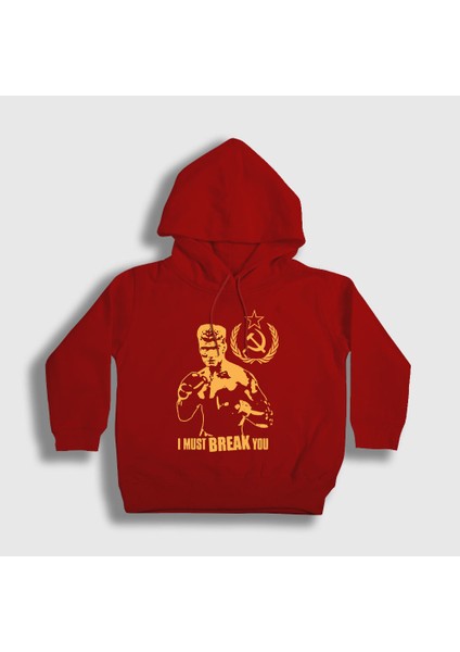 Unisex Çocuk Kırmızı Soviet ivan Drago Film Rocky Kapüşonlu Sweatshirt