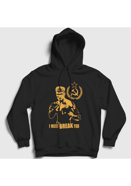 Unisex Siyah Soviet ivan Drago Film Rocky Kapüşonlu Sweatshirt