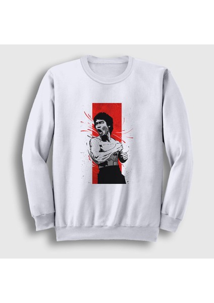Unisex Beyaz Kiai Bruce Lee Sweatshirt