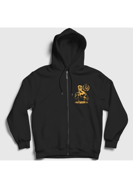 Unisex Siyah Soviet ivan Drago Film Rocky Fermuarlı Kapüşonlu Sweatshirt