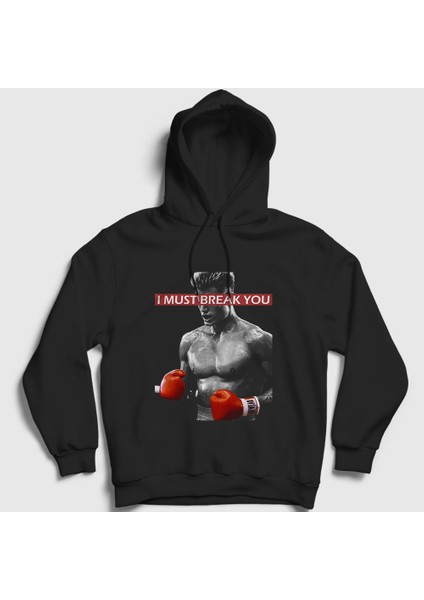 Unisex Siyah Break ivan Drago Film Rocky Kapüşonlu Sweatshirt