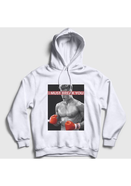 Unisex Beyaz Break ivan Drago Film Rocky Kapüşonlu Sweatshirt