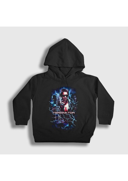 Unisex Çocuk Siyah Time Travel Film The Terminator Kapüşonlu Sweatshirt