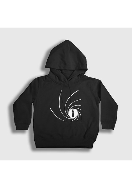 Unisex Çocuk Siyah Gun Barrel Film James Bond Kapüşonlu Sweatshirt