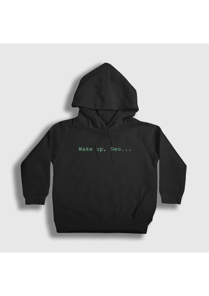 Unisex Çocuk Siyah Wake Up Neo Film The Matrix Kapüşonlu Sweatshirt