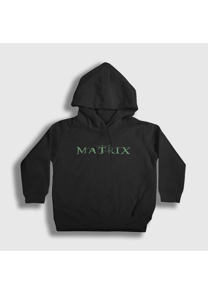 Unisex Çocuk Siyah Logo Film The Matrix Kapüşonlu Sweatshirt