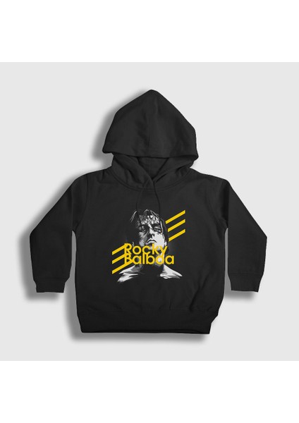 Unisex Çocuk Siyah Balboa Film Rocky Kapüşonlu Sweatshirt