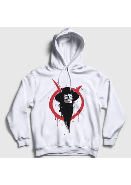 Unisex Beyaz Logo V2 Film V For Vendetta Kapüşonlu Sweatshirt
