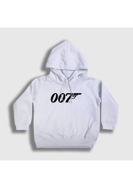 Unisex Çocuk Beyaz Logo 007 Film James Bond Kapüşonlu Sweatshirt