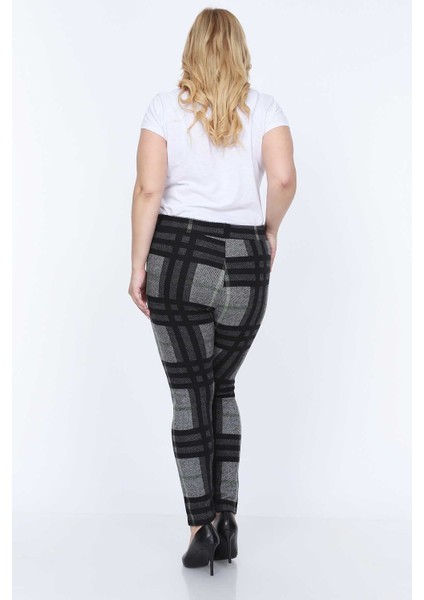 Desenli Gri Esnek Büyük Beden Tayt 4A-0772 modelleri