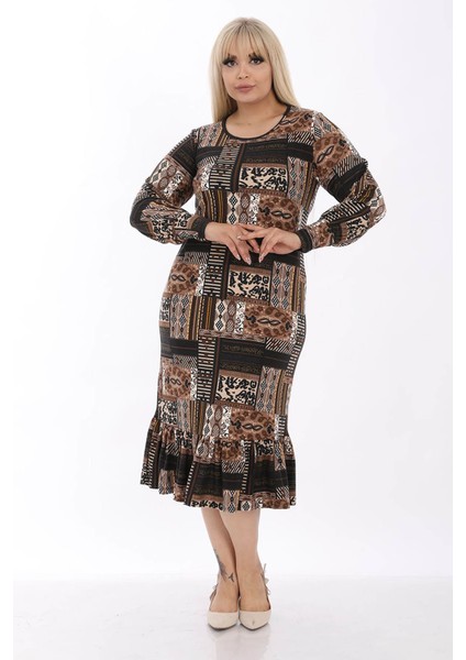 Manşet Kol Kilim Büyük Beden Elbise 33C-1314