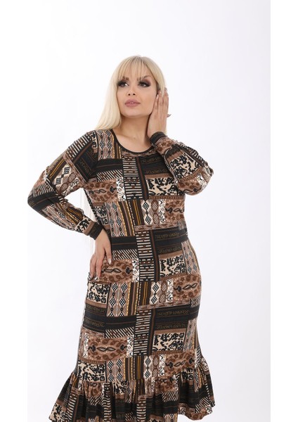 Manşet Kol Kilim Büyük Beden Elbise 33C-1314