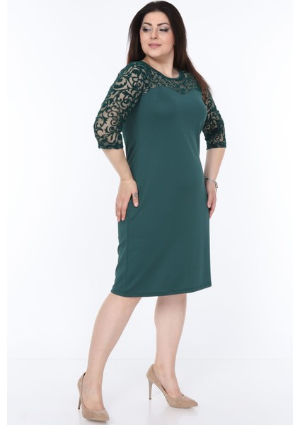 Yeşil Floklu Büyük Beden Elbise 15C-1034 fiyatları