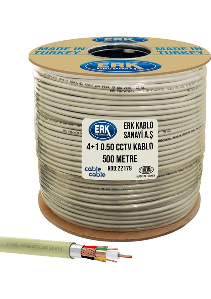 Cable Cable Kamera Kablosu Gold 4+1 Cctv 0.50 500MT Erk Yerli