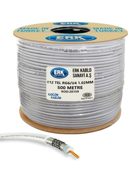 Cable Cable Anten Kablosu Rg6/u4 1.02MM 112TEL 500MT Erk Yerli