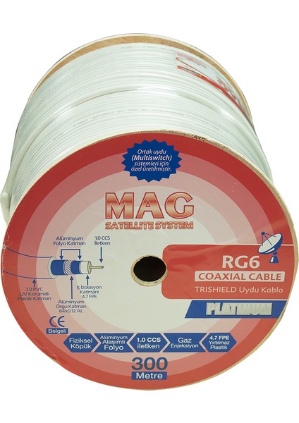 Rg6/u4 Mag Platınum Trıshıeld Anten Kablo 64 Tel (300 Metre)