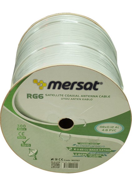 RG59 Fa Mini Mersat Dual Bitişik Anten Kablo 48 Tel (300 Metre)