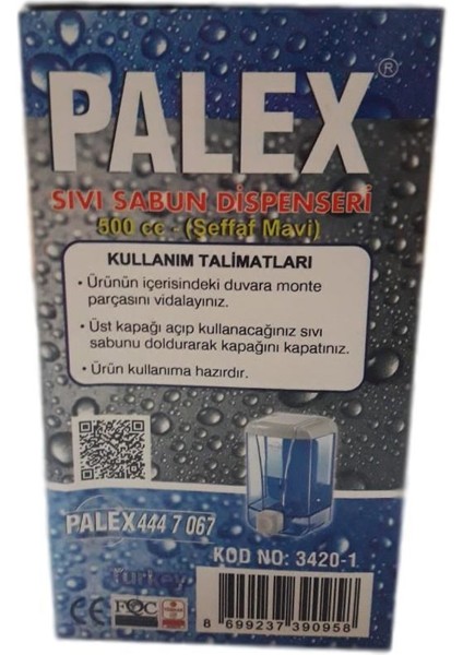 Sıvı Sabun Dispenseri Palex 3420 Tezgah Üstü 500 cc Şeffaf Mavi