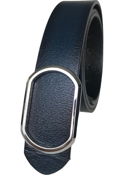 Deri Yeni Trend, Pimli Oval Parlak Gümüş Tokalı, Dayanıklı Lacivert Kemer 4 cm fiyatları