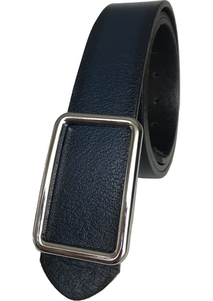 Deri Yeni Trend, Pimli Parlak Gümüş Tokalı, Dayanıklı Lacivert Kemer 4 cm fiyatları