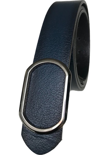 Deri Yeni Trend, Pimli Oval Siyah Nikel Tokalı, Dayanıklı Lacivert Kemer 4 cm fiyatları