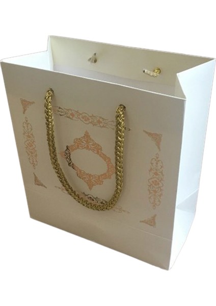 Karton Ipsaplı Armağançantası Saray Desenli Gold 15X17X8 10 Adet Krem