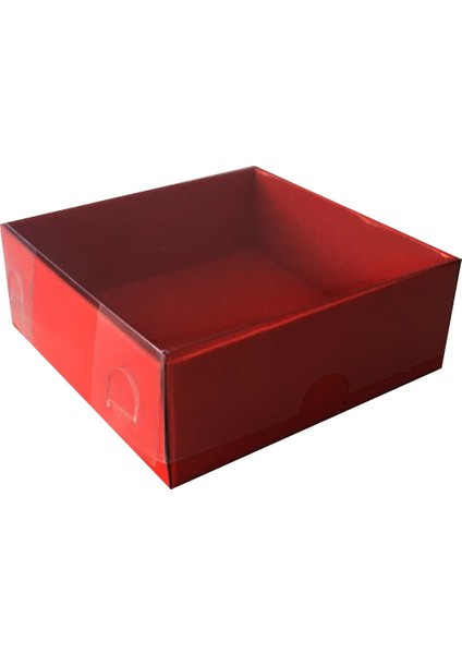 Asetat Kapaklı Karton Kutu 10X10X3 cm - 50 Adet Kırmızı