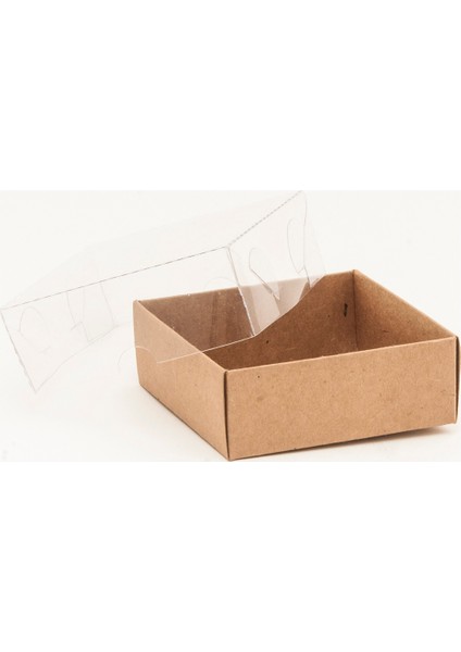 Asetat Kapaklı Karton Kutu 10X10X3 cm - 50 Adet Kraft